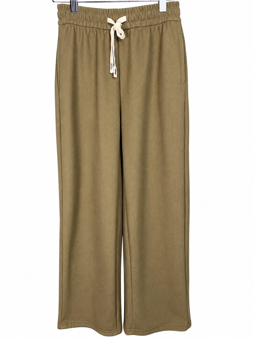 Bloom Seasons Tan Fleece Lined Wide Leg Lounge Pants Women’s Small Drawstring